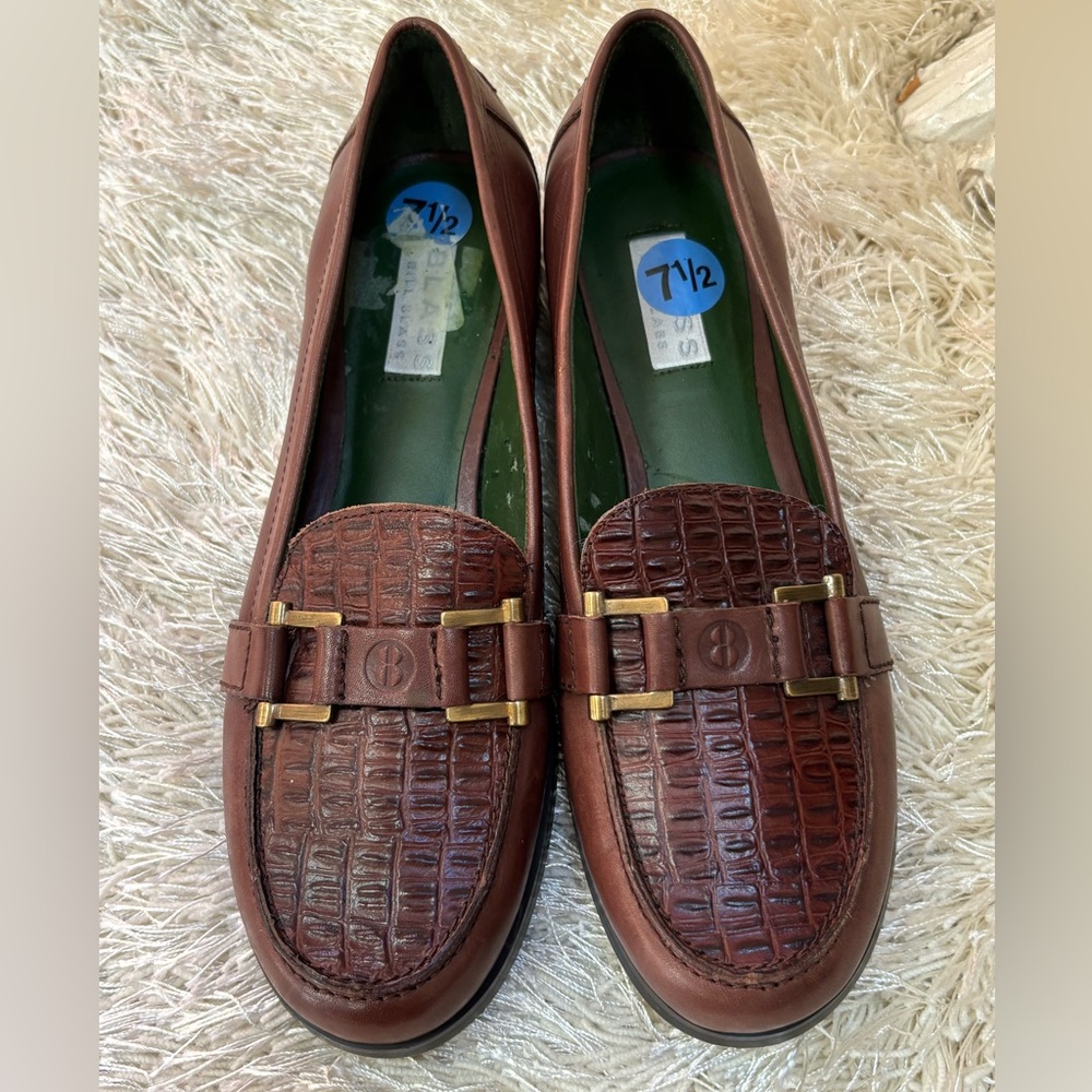 Bill Blass Brown Crocodile Pattern Horsebit Loafers